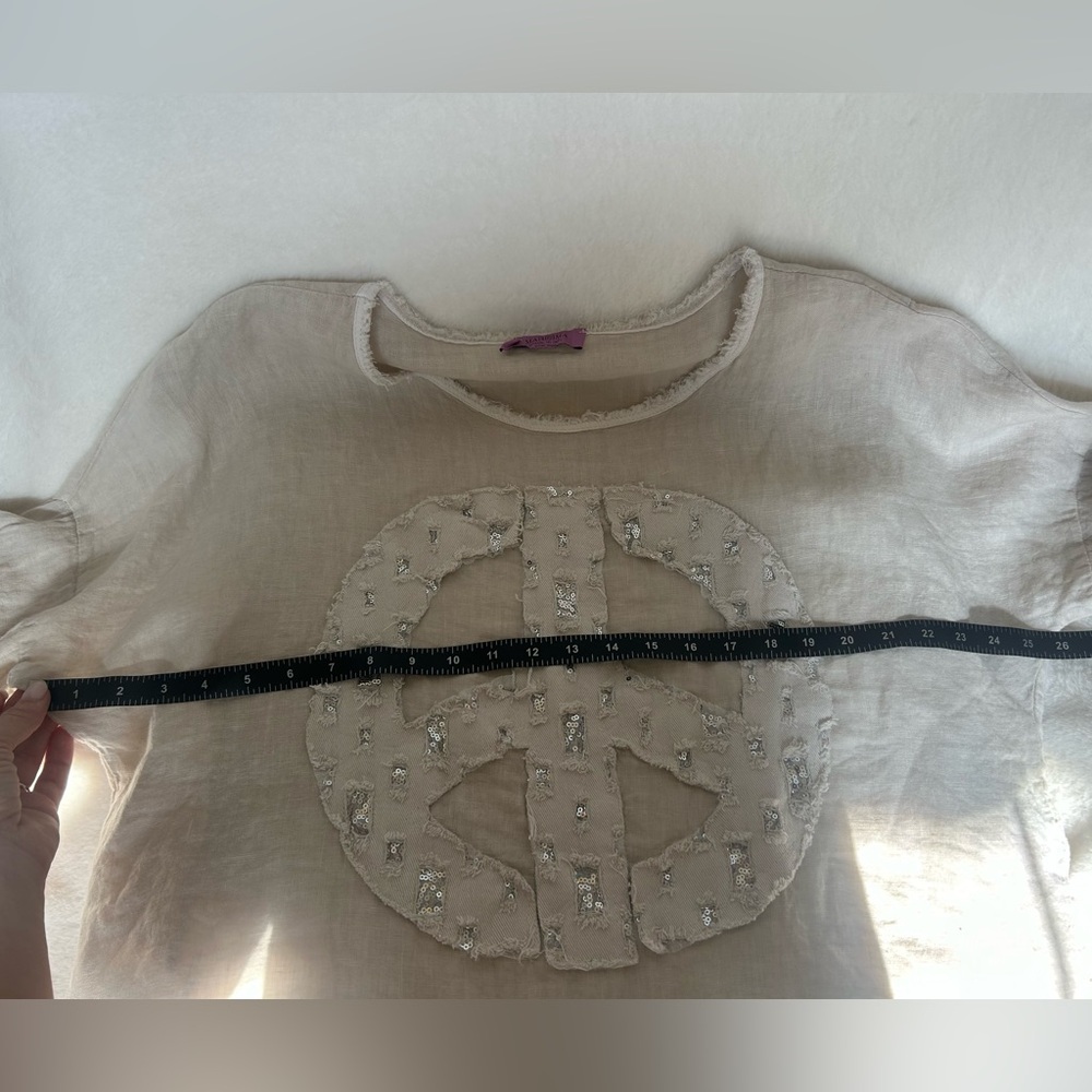 Marisima Linen Boho Chic Peace Sign Womens Top Made in Italy OS NWOT - Picture 10 of 10